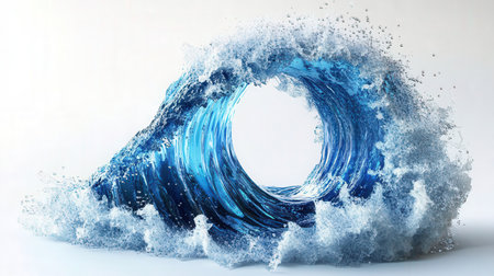 Abstract blue water wave on white background. 3d render illustration.の素材