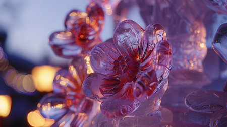 Close up of beautiful glass candlestick in the shape of a flowerの素材