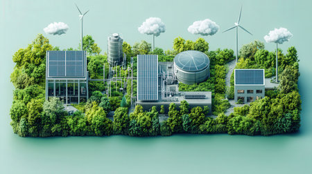 Ecology concept. Renewable energy. 3d illustration. Green energyの素材
