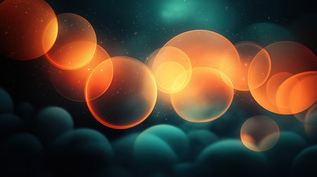 Glowing circles in space, futuristic abstract background. 3D renderingの素材