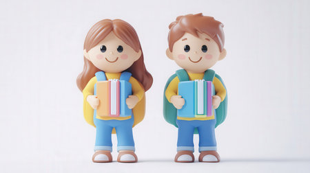 couple of students with books on white background, 3d renderingの素材
