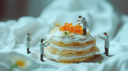 Miniature people : Doctor and Nurse with crepe cake, Medical conceptの素材