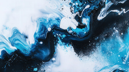 close up of blue and white acrylic paint mixing in water, abstract backgroundの素材