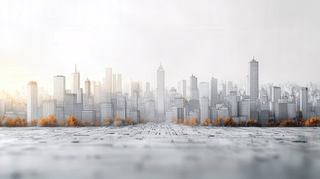 Conceptual image of modern cityscape with buildings on the horizonの素材