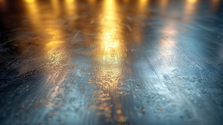 Wooden floor with drops of water. The background is blurred.の素材