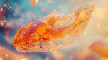 3d illustration of an orange jellyfish in the sea. Abstract backgroundの素材