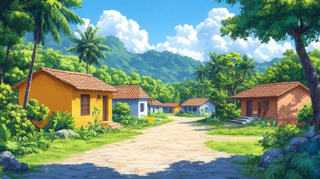 3d rendering of the landscape of a tropical villa in the jungleの素材