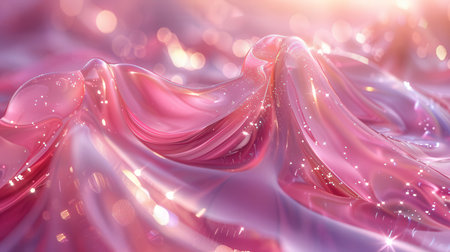 3d illustration of abstract wavy folds of metallic pink silk fabricの素材