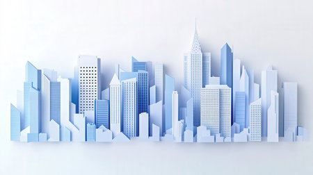 Cityscape with skyscrapers in paper art style. Vector illustration.の素材
