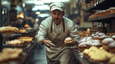 Portrait of a male baker in the bakery. He is looking at the camera.の素材