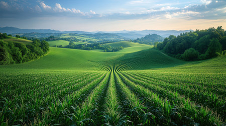 Green corn field in Tuscany, Italy. Rural landscape.の素材