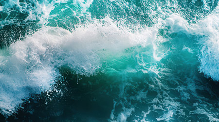 Aerial view of blue ocean wave. Top view of ocean wave backgroundの素材