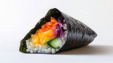 Sushi roll with salmon, tuna, cucumber and avocado on a white backgroundの素材