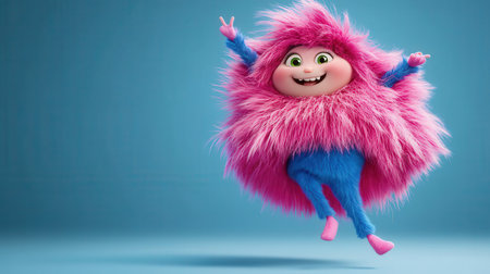 3d illustration of a doll wearing a pink fur coat and bootsの素材