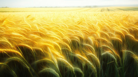 Wheat field in the sunset. Beautiful landscape with golden ears of wheat.の素材