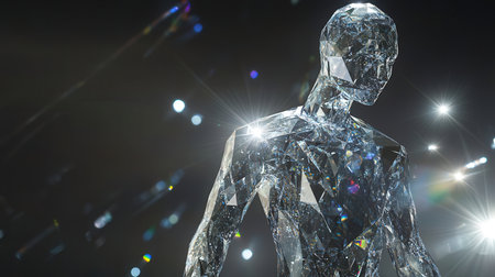 Artificial intelligence concept. 3D rendering of a robot made of glassの素材