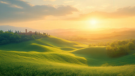 Tuscany landscape at sunrise. Tuscany, Italy.の素材