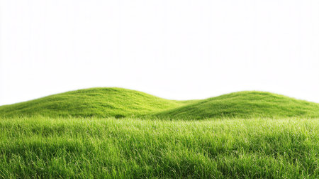 Green meadow isolated on white background. 3d render illustration.の素材