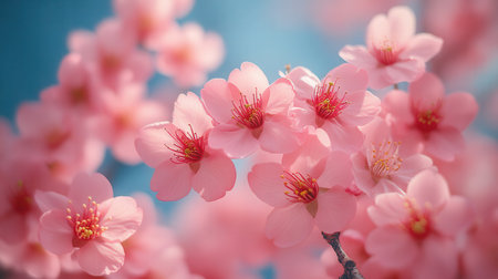 cherry blossom sakura in spring time on blue sky backgroundの素材