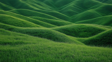 Green grass hills in the morning light. 3d rendering. Computer digital drawing.の素材