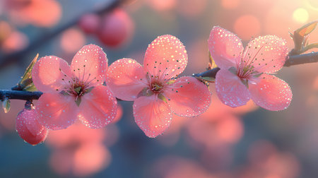 Cherry blossom with water drops on the petals, soft focusの素材