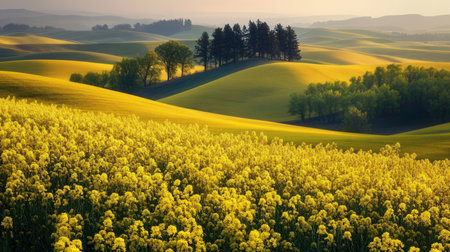 Rapeseed field in Tuscany, Italy, Europe.の素材