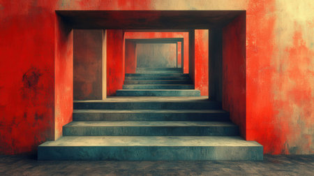 3d rendering of an empty room with a stairway leading to the exitの素材