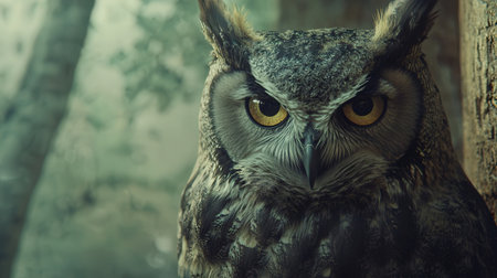 Close up portrait of beautiful owl. Filtered image processed vintage effect.の素材
