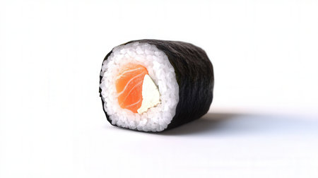 Sushi roll with salmon on a white background. Japanese cuisine.の素材