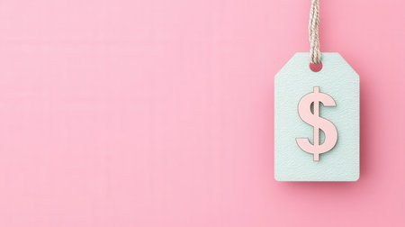 Price tag with dollar sign on pastel pink background with copy spaceの素材