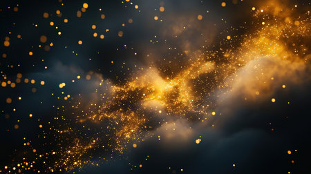 Abstract golden bokeh on black background, 3d render illustrationの素材