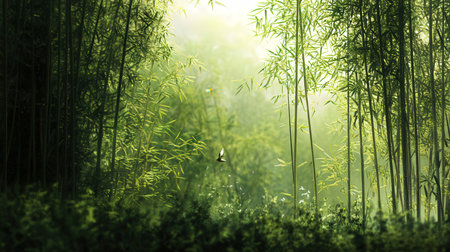 Bamboo forest with sunlight in the morning. Bamboo forest backgroundの素材