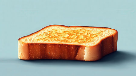Slice of toast bread on blue background, 3d illustration.の素材