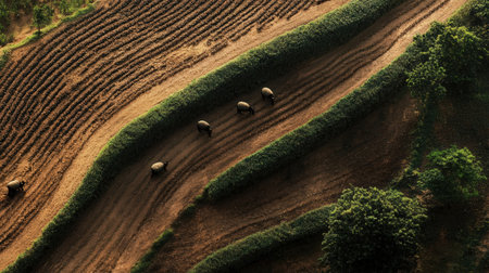 Aerial view of rice terraces in the countryside of Thailand.の素材