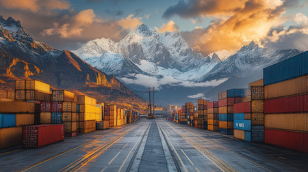Containers in the port of Cordillera Blanca, Peruの素材