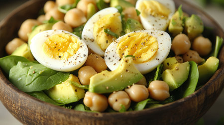 Bowl with tasty chickpea salad on table, closeupの素材