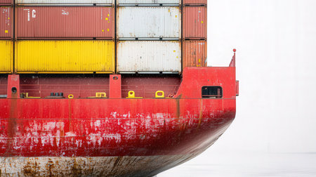 Container Cargo freight ship with working crane bridge for Logistic Import Export backgroundの素材