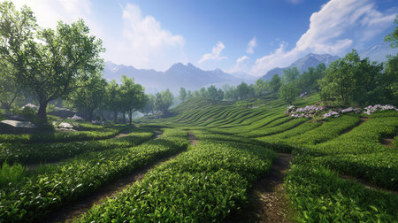 Tea Plantation in the morning, Chiangmai, Thailandの素材