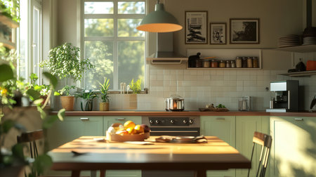 Modern kitchen interior design. 3d rendering, 3d illustration.の素材