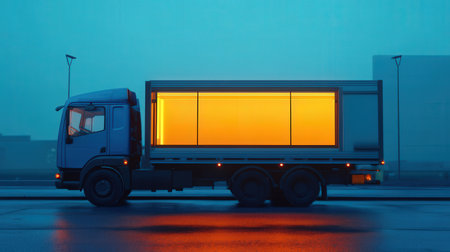 Truck on the road at night. Concept of logistics and transportationの素材