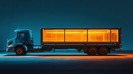 Truck with a trailer on the road at night. 3d renderingの素材