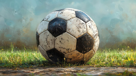 Soccer ball on the field. Vintage style. 3d renderingの素材