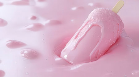 ice cream on a stick on a pink background, close-upの素材