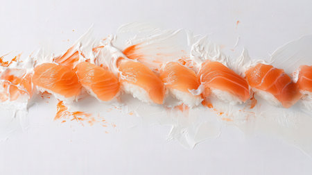 japanese food salmon sashimi sushi on a white backgroundの素材
