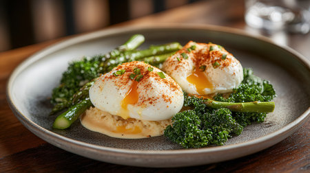Delicious poached eggs with asparagus and hollandaise sauceの素材