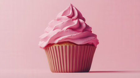 Cupcake with pink cream on pink background. Toned.の素材