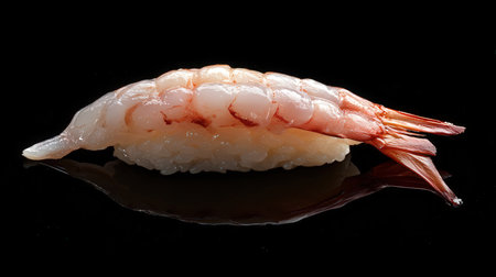 Sushi with shrimps on a black background close-upの素材