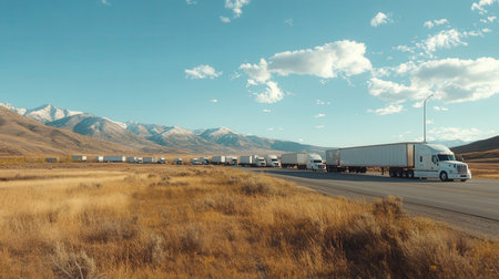 Trucks on the road in California, USA. 3d renderingの素材