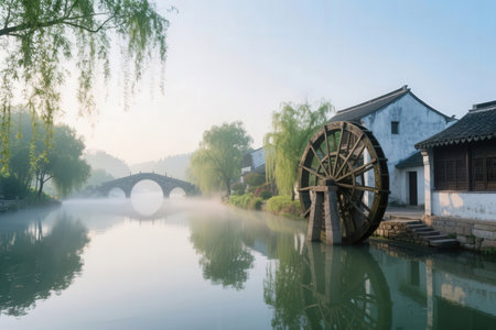 Water mill in Suzhou, China. Suzhou is a UNESCO World Heritage Site.の素材