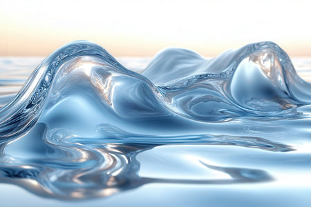 3D illustration of a blue water surface with some smooth ripplesの素材